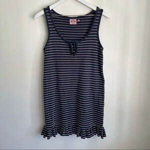 Y2K Juicy Couture navy striped ruffle tank dress M